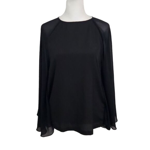 BCBGeneration Black Sheer Blouse Size XXS Sheer Black Top with Wing Sleeves - Picture 1 of 5